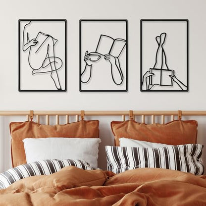CHENGU 3 Pieces Metal Minimalist Abstract Woman Wall Art Line Drawing Wall Art Decor Single Line Female Home Hanging for Kitchen Bathroom Living Room - style: Book Style