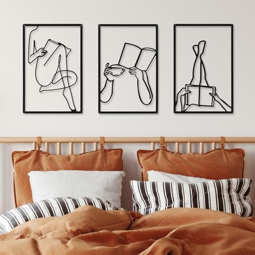 CHENGU 3 Pieces Metal Minimalist Abstract Woman Wall Art Line Drawing Wall Art Decor Single Line Female Home Hanging for Kitchen Bathroom Living Room - style: Book Style