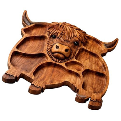 High Cow Wooden Board with Compartments Food Platter Appetizer Serving Tray Farmhouse Home Party Decors