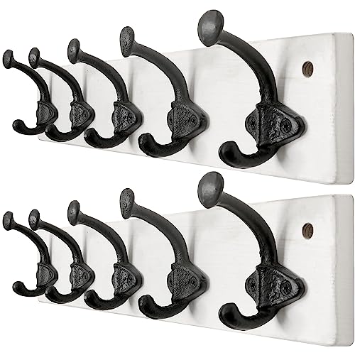 WEBI Rustic Coat Rack Wall Mount,5 Cast Iron Coat Hooks Wall Mounted,Heavy Duty Antique Vintage Hooks for Hanging Coats,Jacket,Clothes,Black on White,2 Packs - color: White, size: 17 Inch(2 Packs)