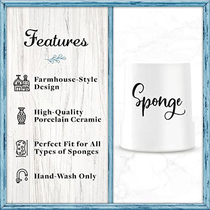 Home Acre Designs Sponge Holder for Kitchen Sink - Rustic Farmhouse Home & Kitchen Decor - White Ceramic - style: Farmhouse
