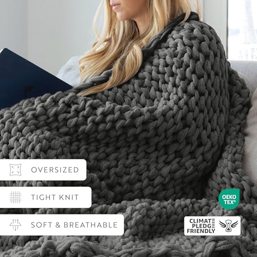 Merit Linens Chunky Knit Throw Blanket - One Size Gray - color: Chunky Hand-knit Gray
