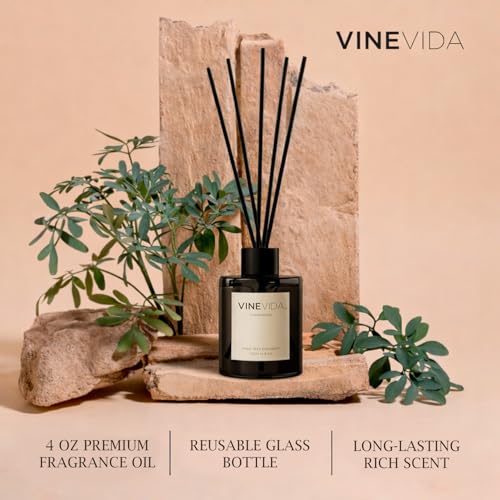 VINEVIDA | Leather & Brandy | Reed Diffuser for Home & Bathroom | Long-Lasting Scent Sticks Set | Oil Stick Diffuser | Bathroom Scent