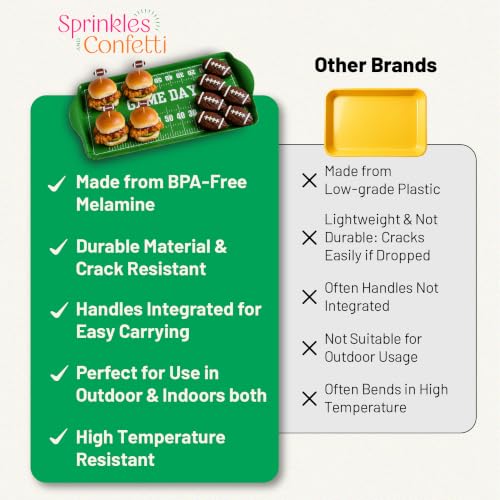 Green Game Day Melamine Serving Tray with Handles Reusable Sports Platter | By Sprinkles & Confetti BPA-Free Tailgates Birthdays Parties Durable Charcuterie Snacks Wings Entertaining Food Display - color: Green - Game Day