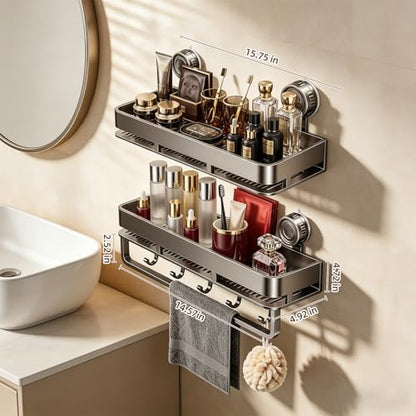 Suction Cup Shower Caddy,No Drilling, Rectangular, Grey,2-Pack | Shelf for Inside Shower, Heavy Duty Carbon Steel, Towel Bar & Hooks, Rust-Resistant, Bathroom Organizer Storage Rack - color: Grey,2-Pack