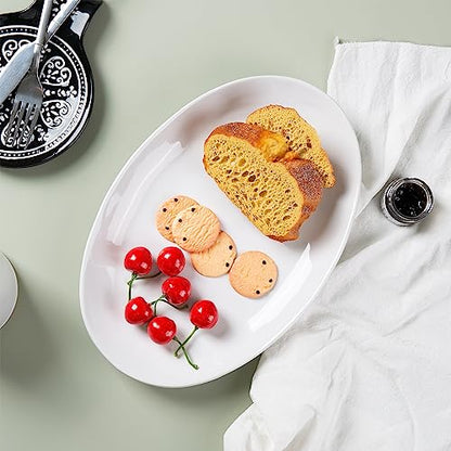 Ceramic Serving Platters, 12" White Serving Dishes, Dinner Plates, Set of 3 | Magclay Large Oval Serving Plates for Dessert Appetizers Meat/Entertaining/Party, White - color: White