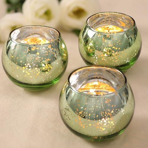 Volens 24PCS Green Votive Candle Holder Bulk, Round Mercury Glass Votives | Green Centerpiece Table Decorations for Wedding, Birthday, Party, Bridal Shower and Home Decor - color: Green, size: 24 PACK
