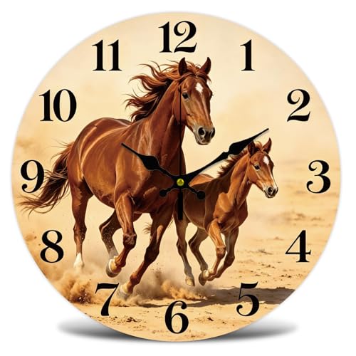 Horse Wall Clock Silent Non-Ticking 12" for Living Room Decor | 1 AA Battery Operated (not Included); Easy to Read; Keep Accurate Time; Rustic Country; Kitchen Bedroom Indoor Use - color: Horse