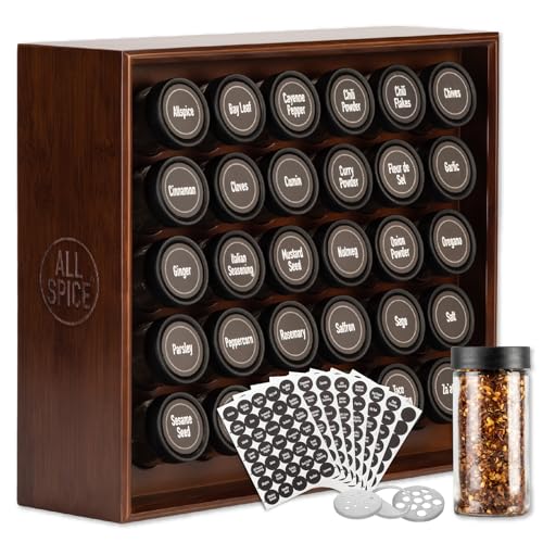 Spice Rack Organizer, Wood, 525 Unique Labels, Countertop or Wall Mount, Includes 30 4oz Jars- Walnut Stain - color: Walnut Stain, size: 30 Jar