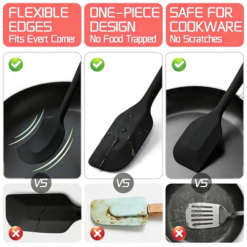 5 Pieces Silicone Spatula Set | Rubber Spatula Heat Resistant Essential for Cooking Baking Non Stick Dishwasher Safe Kitchen Tools Multicolor - color: Black