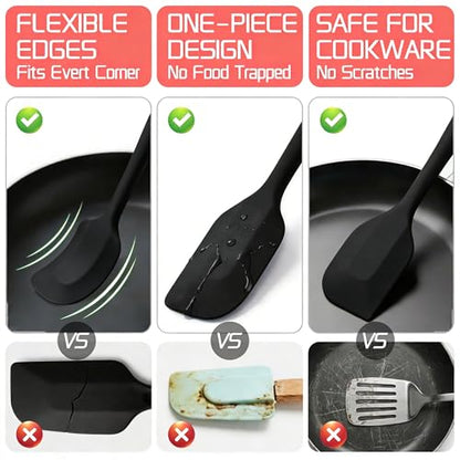 5 Pieces Silicone Spatula Set | Rubber Spatula Heat Resistant Essential for Cooking Baking Non Stick Dishwasher Safe Kitchen Tools Multicolor - color: Black