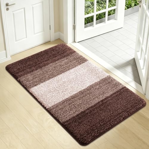Kitinjoy Indoor Outdoor Door Mat, 34x21 Non-Slip Dirt Trapper Doormats | Brown Low-Profile Washable Inside Entrance Front Floor Mat, Sturdy Soft Entry Striped Doormats for Entryway - color: Brown, size: 34'' X 21''