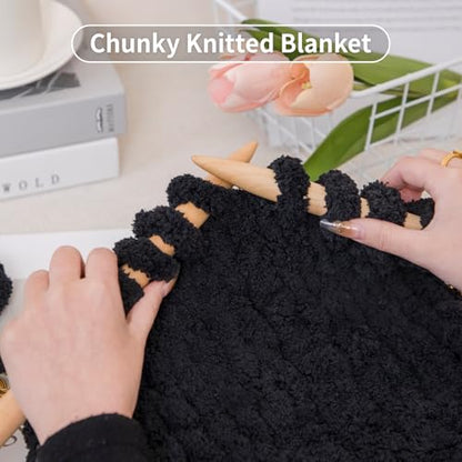 Franel Black Chunky Chenille Yarn for Hand Knitting Blanket (8 Pack, Total 64oz) - Shed-Resistant Fluffy Jumbo Yarn for Crocheting, Super Bulky Big Yarn for DIY Throw, Pre-Wound & Tangle-Free - color: 06