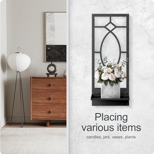 Candle Wall Sconces Set of 2, Black Metal Minimalism Wall Candle Holder for Living Room, Dining Room, Bedroom, Bathroom (2 Pack, 16.5 x 7 in) - color: Black Fashion