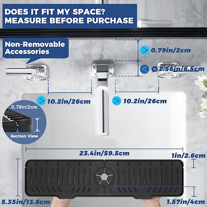 24" Splash Guard Plus Size Silicone Sink Faucet Drying Mat Handle Drip Catcher Tray Dish Sponge Holder Kitchen Accessories Protector Home Organization Gadgets Organizer - size: Black: 23.4"x5.7"