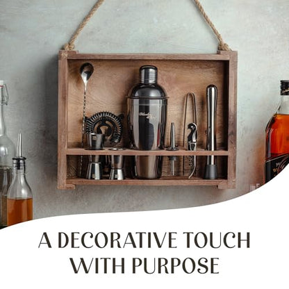 Mixology & Craft Rustic Cocktail Shaker Set – Includes Wood Stand, Complete Barware Kit with 24 Oz Shaker, Dual Jiggers, Pourers, Muddler, Strainer – Perfect for Home Bartenders (Gun-Metal Black) - color: Gun-metal Black