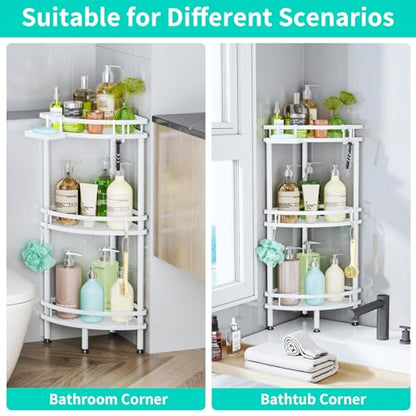 HapiRm Standing Corner Shower Caddy - 3 Tier Large Capacity, White | Shower Organizer Corner with Soap Holder and 4 Hooks, Rustproof Bathroom Storage Shelves with Adhesives - size: 3-tier