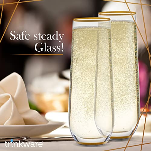 Stemless Champagne Flute Glass Set Of 4 With Gold Rim And Base - Mimosa Glass - Perfect For Bridesmaid Champagne Flute Or Dailyware - Set Of 4 Champagne Flutes Without Stems by Trinkware