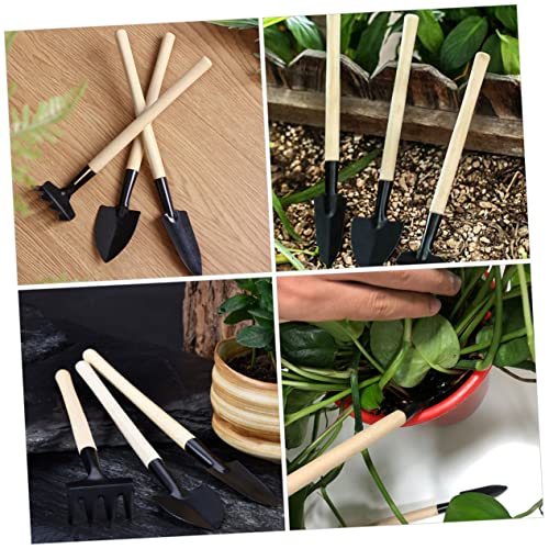 2Sets Mini Gardening Tools Handle Planting Tools for Transplanting Mini Garden Tools with Rake Shovel and Trowel for Succulents and Houseplants