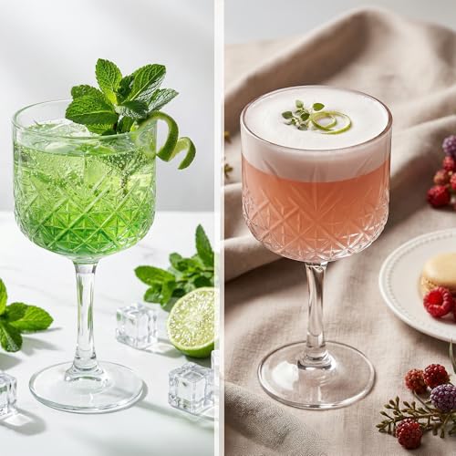 Extra Large Vintage Coupe Glass Set of 2, Crystal Design Cocktail Glasses, Long Stem Martini Margarita Champagne Wine Goblet, Elegant Barware for Home & Parties (16.9oz/500ml) (Queen Set of 2)