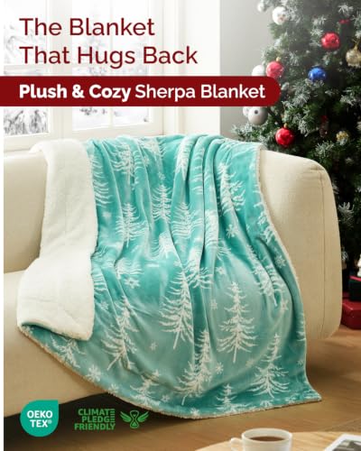 Christmas Sherpa Blanket Throw, Reversible Blanket - Snowy Trees, 50x60 | Super Soft Double Sided Throw for Bed, Sofa, Couch, Reversible Sherpa Fleece Blanket, Thick, Warm, Plush, Xmas Winter Bedding - color: 07 - Snowy Trees