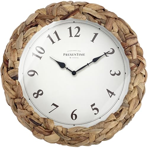 Farmhouse Series, Rustic Woven Clock | 10.5-Inch Natural Woven Water Hyacinth/Seagrass Wall Clock, Wall Art for Home & Farmhouse Decor - size: 10.5 inch