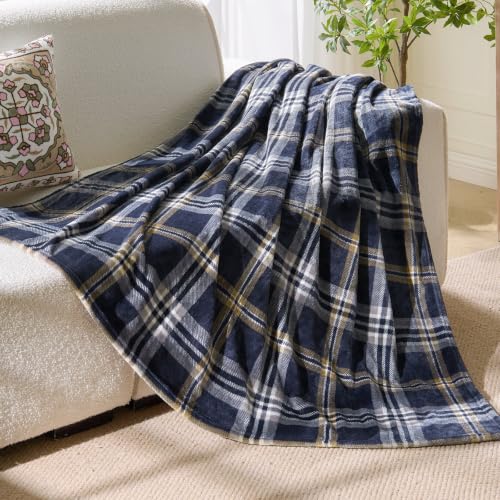 BEDELITE Plaid Fleece Twin Blanket, Navy Tartan 60x80 Inches | 100% Polyester Microfibe, Soft Cozy, Lightweight Warm, Classic Buffalo Plaid, Room Decor, Gift for Men Boys, for Couch Bed - color: Navy Tartan, size: Twin(60"x80")