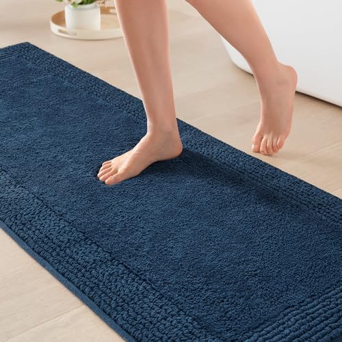 Madison Park Splendor Reversible 100% Cotton Bath Runner, 24 x 72, Navy | Tufted Bathroom Rug, 3000 GSM, Hotel Quality, Luxurious Plush, Medium Pile, Absorbent, Quick Dry, OEKO-TEX, Shower Room Décor - color: Navy, size: 2' x 6' (Rectangular)