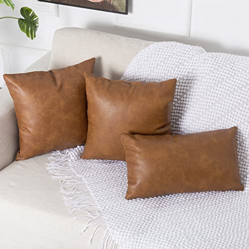 PANOD Premium Faux Leather Throw Pillow Covers, Modern Luxury Decorative Square Throw Pillow Case Cushion Cases for Sofa Couch Bed Car Outdoor,22x22 inch Brown - size: 22" x 22" (Pack of 1)