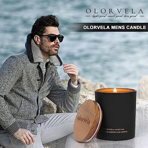 Scented Candles for Men, 8oz Candle for Home Scented, 50-Hour Burn Time Long-Lasting Aroma, Aromatherapy Gifts for Men (Summer Hill & Amber Wood, Wood Wicked)