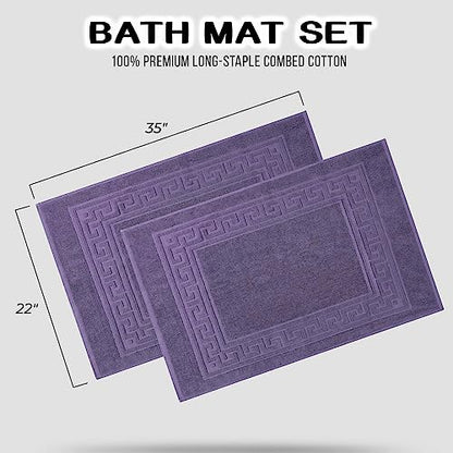Superior Hotel & Spa Quality Bath Mat Set of 2, Made of Long-Staple Combed Cotton, Durable and Washable 100% Cotton Bathroom Mat 2-Pack, Royal Purple, 22" x 35" - color: Royal Purple, size: 22" x 35" (Set of 2)