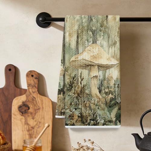 Vintage Mushroom Kitchen Towels, Microfiber Soft Dish Towels for Kitchen, Washcloths for Showering Home Bathroom Farmhouse, Reusable Hand Towel Tea Towel, Mushroom Gifts for Women - color: Lm 324