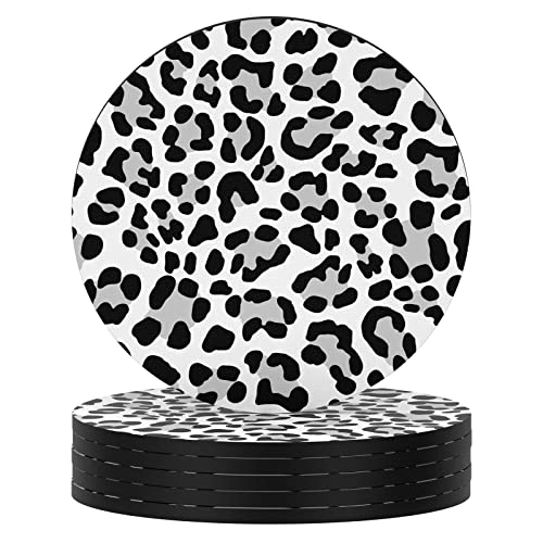 Coasters for Drinks, Set of 6 Absorbent Rubber Drink Coasters for Cup | Set of 6 Cute Absorbent Rubber Drink Coasters for Cup with Non Slip Backing, Kitchen Home Decor Housewarming Gift, Round 4 in - color: White Leopard