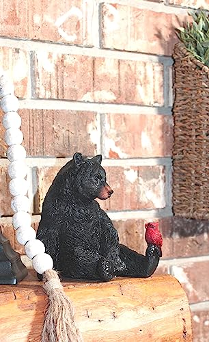 The Bridge Collection Black Bear and Cardinal Friend Figurine | Hand Painted Realistic Bear Decor For Cabin, Home or Garden Decor