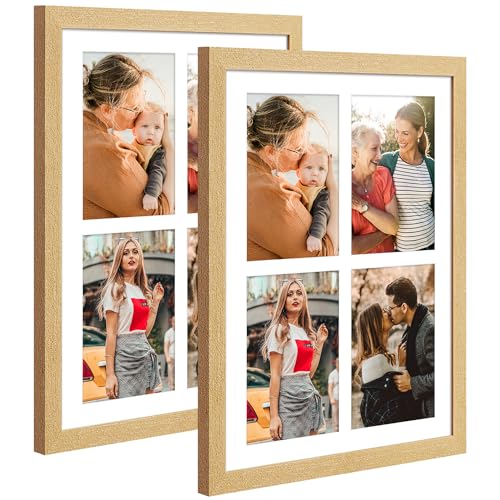 9x13 Collage Frame with 4 Openings 4X6 Pictures, Multiple Picture Frame with Mat, Wall or Tabletop Decor, Natural Wood Grain,2 Pack - color: Natural, size: 9x13-(4 open4x6)-2P
