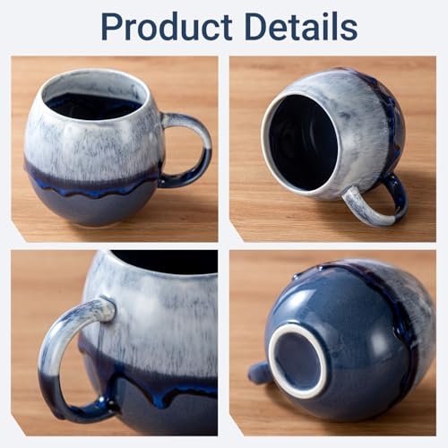 Ceramic Coffee Mug,16 oz Large Coffee Cups, Lead-Free | Stoneware Latte Cups for Tea & Cappuccino, Unique Holiday Gifts with Compact Ergonomic Small Handle, Aesthetic Nordic Design