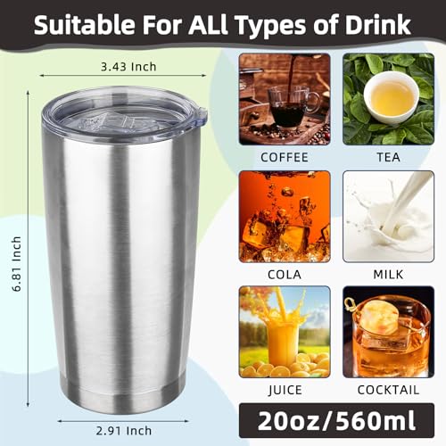 20oz Tumbler Insulated Tumbler with Sliding Lid,(Silver, 1pack | 304 Stainless Steel,Travel Coffee Tumbler,Double Wall Vacuum,Gifts for Christmas Women Men School Home Office