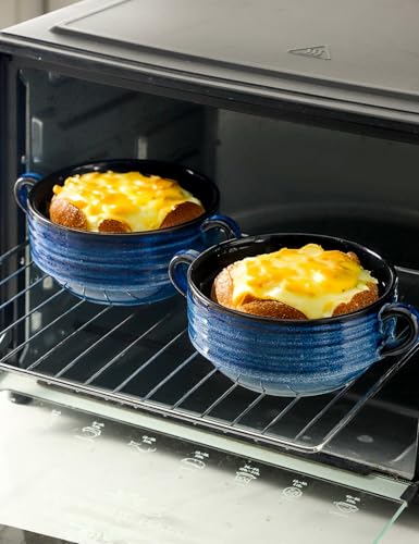 HASENSE Soup Bowls, 20 OZ French Onion Soup Crocks with Handles, Ceramic Small Serving Bowls for Chili, Stew, Cereal, Microwave Oven and Dishwasher Safe, Set of 4, Blue - color: Blue, size: 20oz - 4pcs