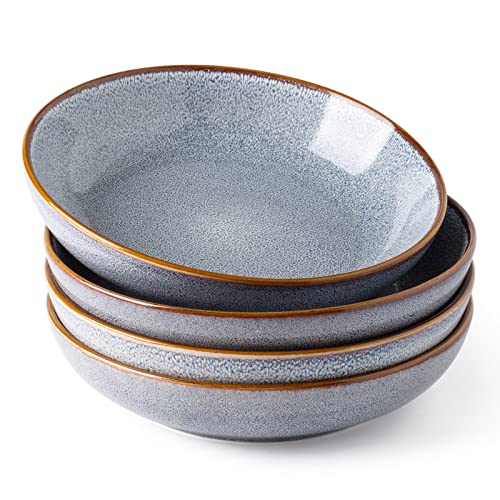 AmorArc 8.5’’ Ceramic Pasta Bowls Set of 4, 36oz Large Stoneware Bowls Set | Large Dinner Serving Bowls Set, Wide Bowl Plate for Pasta,Salad, Soup, Microwave Safe, Reactive Glaze-Blue - color: Reactive Blue, size: Set of 4