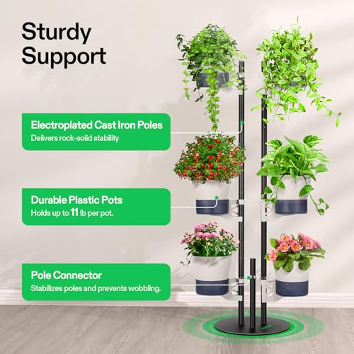 VIVOSUN Metal Plant Stand, 6-Tier Vertical Planter Tower with Self-Watering | Modular Shelf for Indoor & Outdoor Use - size: 6-Tier-White