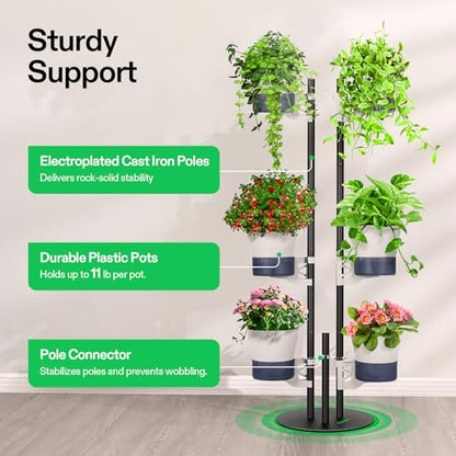 VIVOSUN Metal Plant Stand, 6-Tier Vertical Planter Tower with Self-Watering | Modular Shelf for Indoor & Outdoor Use - size: 6-Tier-White