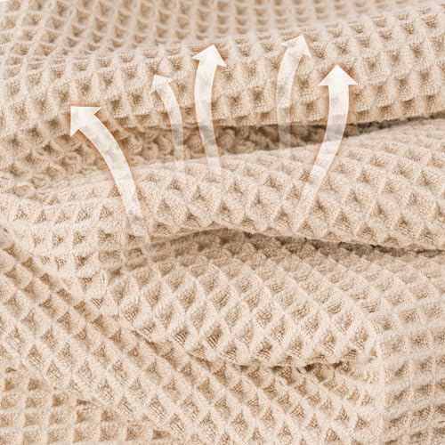 MICROFI New Microfiber Waffle Bath Towels, 2 Pieces, Oversized, Soft, Absorbent, Fast Drying, Lint Free 430 GSM (30''x60''/76cm x 152cm) - color: Champagne