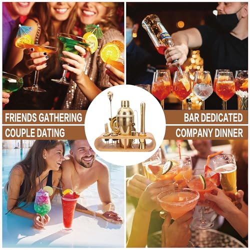 JNWINOG 12Pcs-Cocktail Shaker Set Stainless Steel Bartending Kit 18.6oz Cocktail Bar Set Cocktail Mix Drink Making Kit Professional Bar and Home Drink Bar Tools for Bartender(Gold, 12Pcs) - color: Gold, size: 12Pcs