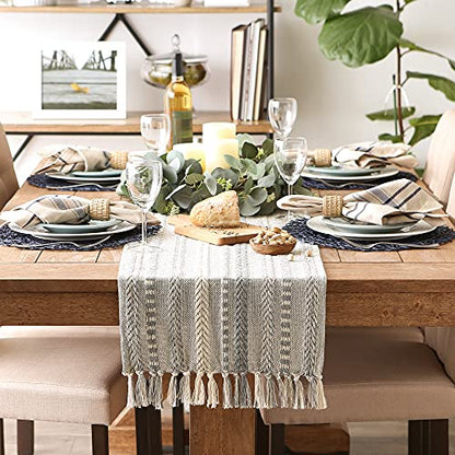 DII Farmhouse Braided Stripe Table Runner Collection, 15x72 (15x77, Fringe Included), Cool Gray