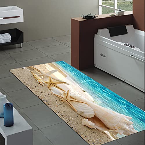 Non Slip Bath Rugs Sponge Foam for Bathroom,Soft Flannel Mat Rug for Living Room, Absorbent Water Clearance MatS for Forlaundry Room and Kitchen,Ocean Beach Themed Carpt 71x24 Inches - color: Conch, size: 2' x 6' (Rectangular)