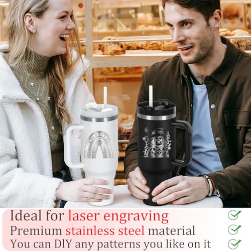 4 Pack 40 Oz Tumblers with Handle Bulk, Double Wall Vacuum Insulated Stainless Steel Tumblers with Lid and Straw, 40 oz Cups with Silicone Spill Proof Stopper Set (Black-2,White-2) - color: Black-2,White-2