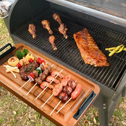 Large Wooden Charcuterie Board with Handles Long BBQ Serving Tray Platters | Rectangular Meat Cutting Board with Juice Grooves for Party Appetizers,Home & Outdoor Housewarming Gift 23.6x11.8x1.1”