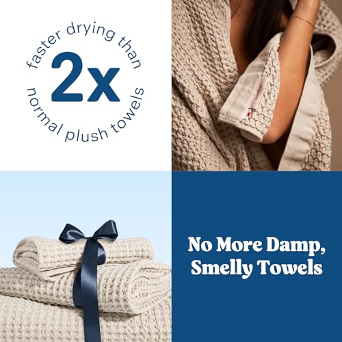 ONSEN Supima® Waffle Bath Towel Set, Quick Dry Lint Free 100% USA Cotton, Bath Hand and Face Towel Bundle, 3 Piece (Oatmeal, Bath Towel Set) - color: Oatmeal, size: Bath Towel Set