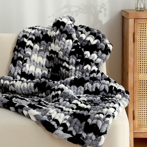 Jumbo Chunky Yarn for Hand Knitting - Super Thick Chenille Chunky Yarn for Crocheting - Extra Soft Bulky Fluffy Blanket Big Yarns 8 Jumbo Pack (27yds,8 oz Each Skein) - color: Graphite Snow