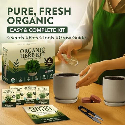 HOME GROWN Indoor Organic Herb Garden Kit, Unique Valentines Day Gift for Adults, Men, & Women,Grow 4 Herb Seeds for Kitchen Window Garden,Beginner DIY Hobby Gardening for Plant Lovers, Mom & Dad - style: Starter Organic Grow Herb Kit